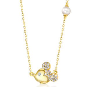 Pearl cz diamond Mickey mouse pendant necklace